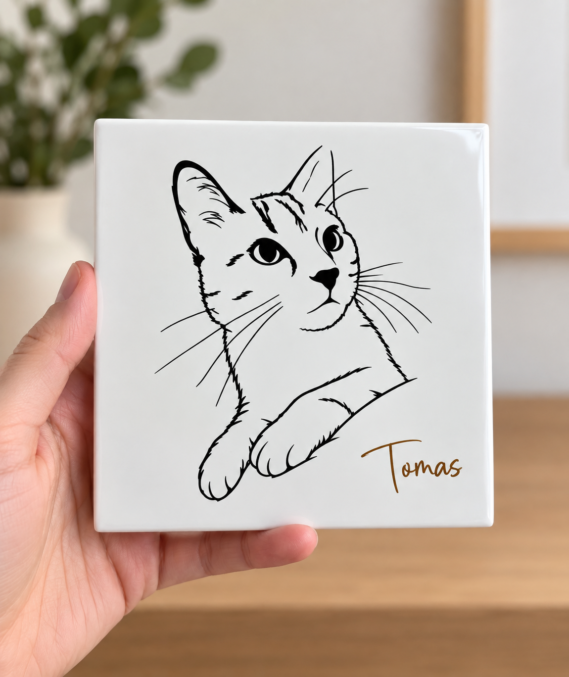 Gepersonaliseerde tegel met lijntekening van jouw huisdier 🐾