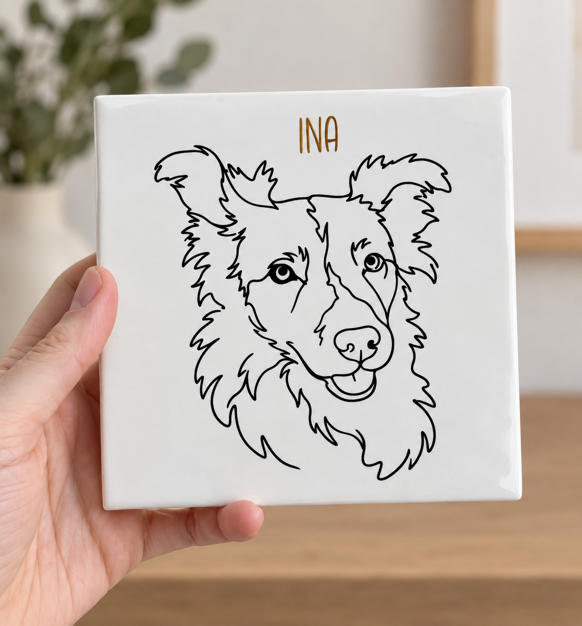 Gepersonaliseerde tegel met lijntekening van jouw huisdier 🐾