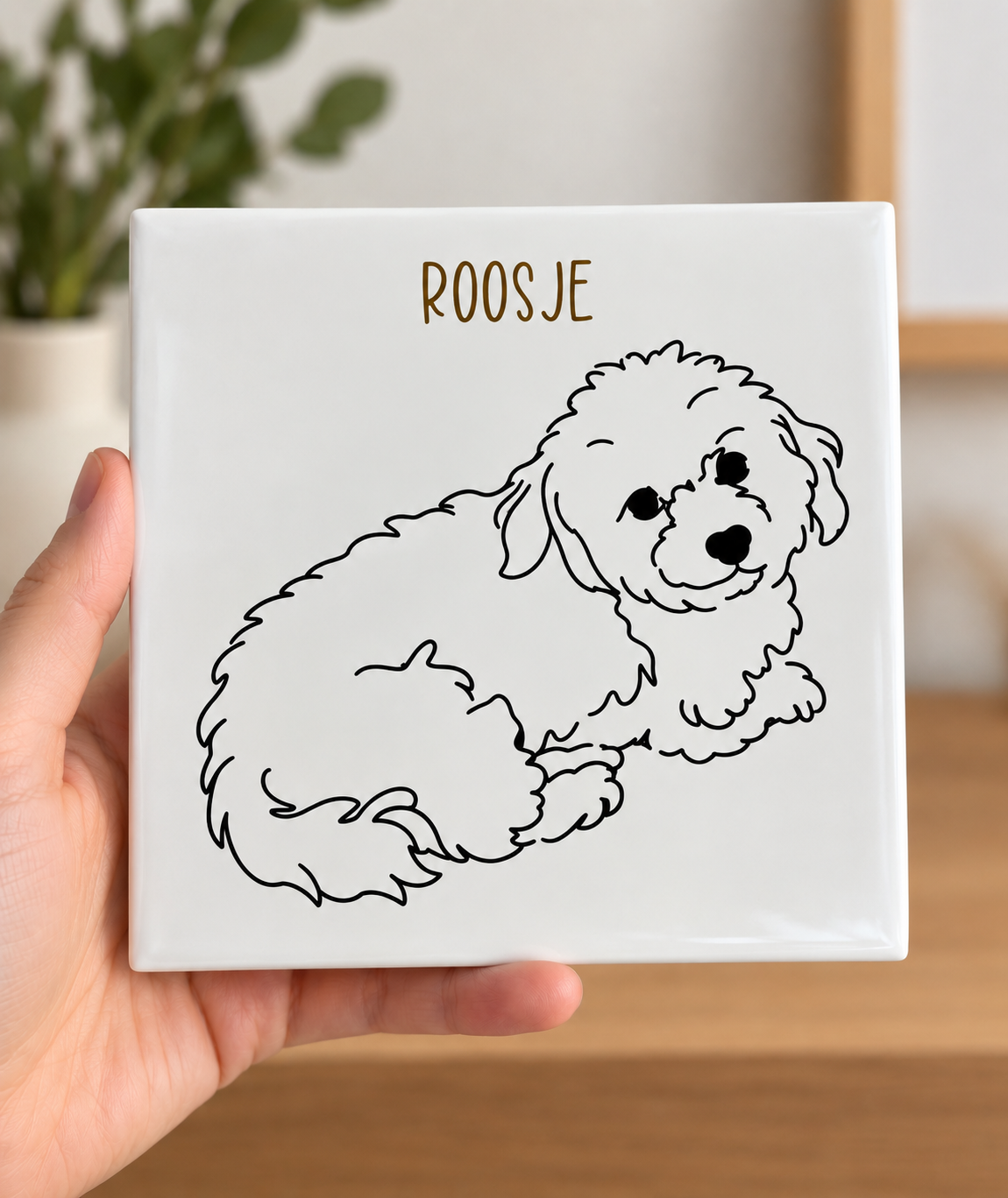 Gepersonaliseerde tegel met lijntekening van jouw huisdier 🐾
